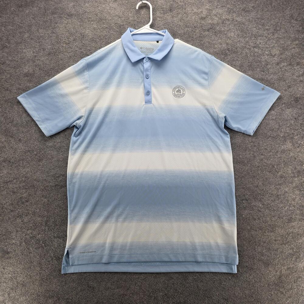 Columbia Golf Polo Shirt Mens Large Blue White Striped Omni-Freeze Country Club